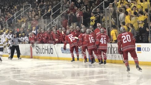 The Buckeyes celebrate a goal against the Wolverines.