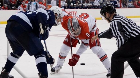 One of the only calm moments in Ohio State men's hockey's tilt with Penn State.