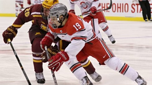 Buckeye forward Kevin Miller battles the Gophers. 