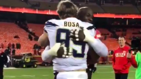 bosa and hali hug after the Chiefs-Chargers game 12/16/17