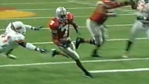 Former Ohio State wideout Ted Ginn rushes for a touchdown in the 2004 Alamo Bowl against Oklahoma State