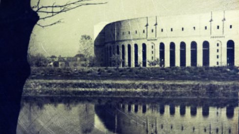 ohio stadium, on the banks of the olentangy