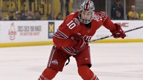 Ohio State forward John Wiitala tees up a shot against Michigan. 