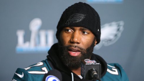 Malcolm Jenkins during a Super Bowl week media availability.