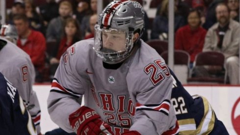 Buckeye forward Brendon Kearney skates against Notre Dame.