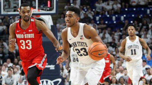 Penn State's Josh Reaves dribbles ahead of Ohio State's Keita Bates-Diop.