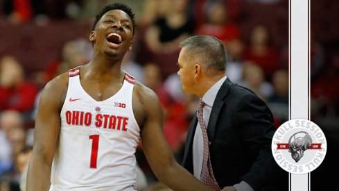 Jae'Sean Tate and Chris Holtmann celebrate the February 21st 2018 Skull Session