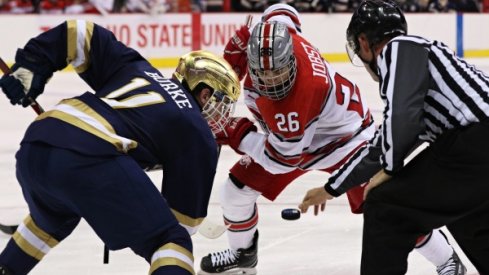 Buckeye forward Mason Jobst faces off against Notre Dame's Cal Burke.