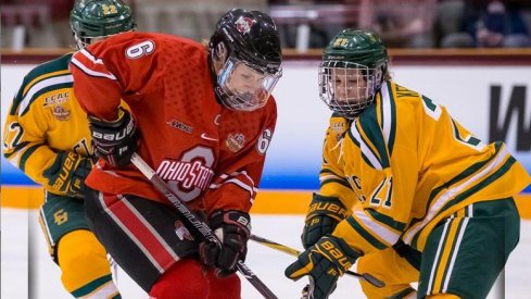 Ohio State defender Lauren Boyle skates against Clarkson in an NCAA Semifinal matchup.