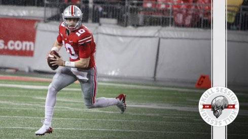 Joe Burrow runs to the April 6 2018 Skull Session.