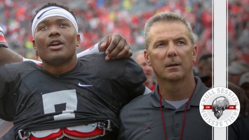 Dwayne Haskins and Urban Meyer sing Carmen Ohio for the March 5 2018 Skull Session