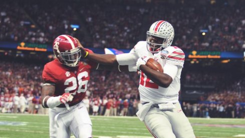 Ohio State's Cardale Jones with the stiff arm in the 2014 Sugar Bowl