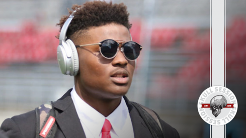 Dwayne Haskins blocks out today's Skull Session with his sunglasses.