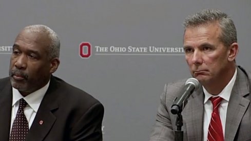 Gene Smith and Urban Meyer at Ohio State's press conference Wednesday night