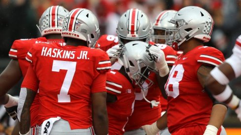 Ohio State players celebrate against Rutgers