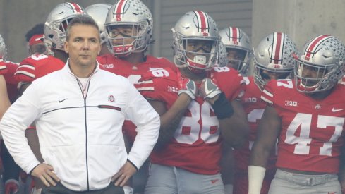 Urban Meyer and the Buckeyes before their 2017 game against Illinois at Ohio Stadium.