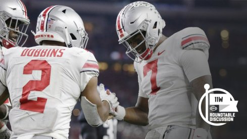 J.K. Dobbins and Dwayne Haskins - Tim Heitman-USA TODAY Sports