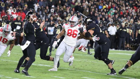 Dre'Mont Jones pressures Purdue quarterback David Blough