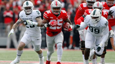 Mike Weber in Ohio State's 48-3 win over Michigan State in 2017.