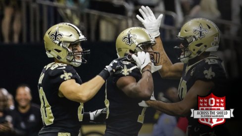 Michael Thomas celebrates his touchdown