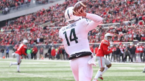 Lewerke passes out of his own end zone against the Silver Bullets. 