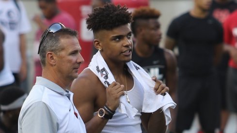 Urban Meyer and Trevon Grimes