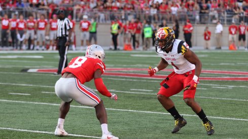 Sheffield shadows a Maryland receiver on the outside. 