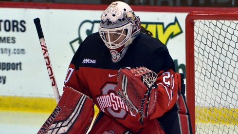 Andrea Braendli and the women's hockey Buckeyes stare down statistic doppelganger Mercyhurst.