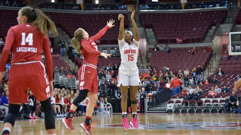 Adreana Miller shoots a jumper over Wisconsin. 