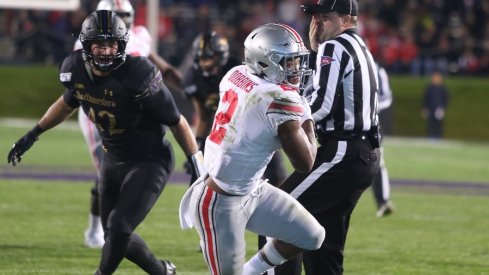 J.K. Dobbins hauled in his fifth career touchdown catch off a 'Texas' route out of the backfield.