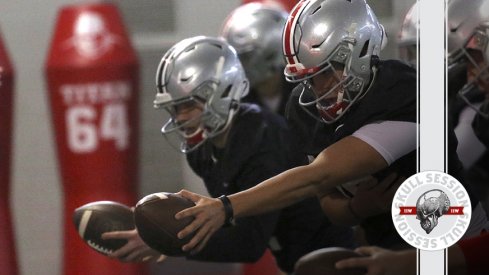 The quarterbacks are practicing a very important play in today's skull session.