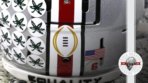 The Buckeyes have a sticker on their helmet in today's skull session.