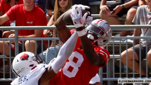 Marvin Harrison Jr. skies for one of his three touchdowns against Arkansas State