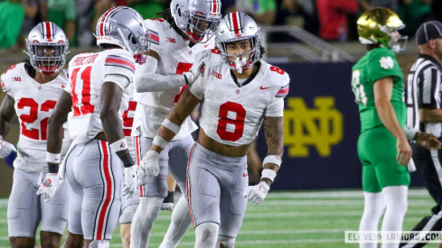 Lathan Ransom celebrating against Notre Dame