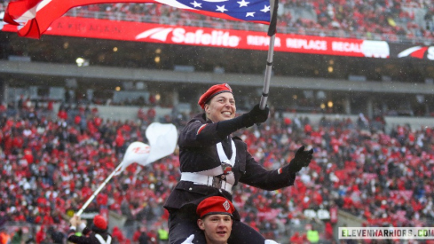 Ohio State band waving Ohio flag