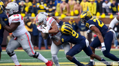 TreVeyon Henderson getting tackled vs. Michigan