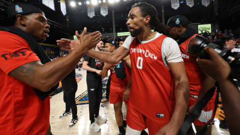 Jared Sullinger celebrating Carmen’s Crew’s TBT title