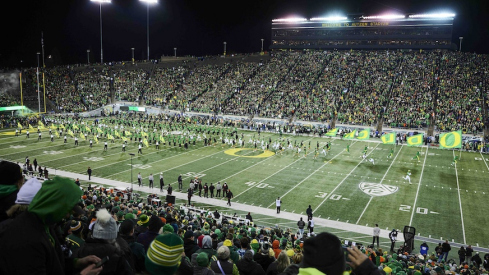 Autzen Stadium at night