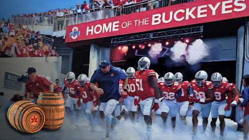 Sep 16, 2023; Columbus, Ohio, USA; Ohio State Buckeyes head coach Ryan Day takes the team out of the tunnel before the game against the Western Kentucky Hilltoppers at Ohio Stadium. Mandatory Credit: Joseph Maiorana-USA TODAY Sports