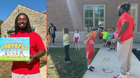 Ohio State guard Donovan Jackson meeting kids at Barrington Elementary