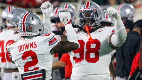 Ohio State players celebrate during a win over Michigan State