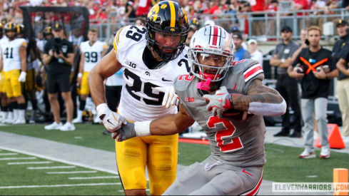 Emeka Egbuka scoring one of his touchdowns vs. Iowa