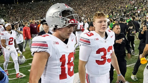 Ohio State quarterbacks Will Howard (left) and Devin Brown (right)