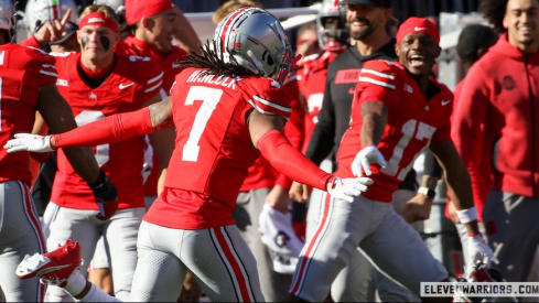 Jordan Hancock celebrates after his game-sealing interception