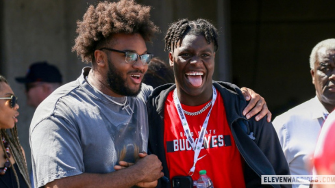 David Sanders Jr. with Paris Johnson Jr. at the 2023 spring game