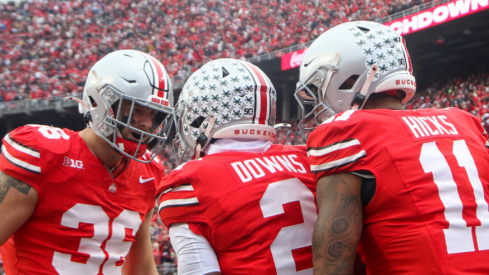 Ohio State players celebrate during a win against Indiana