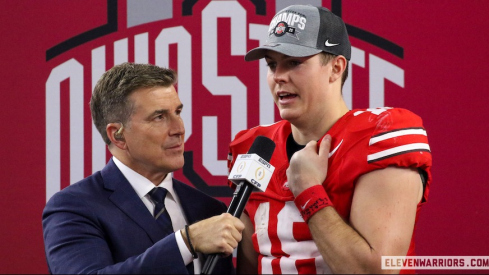 Will Howard being interviewed by Rece Davis on the celebration stage