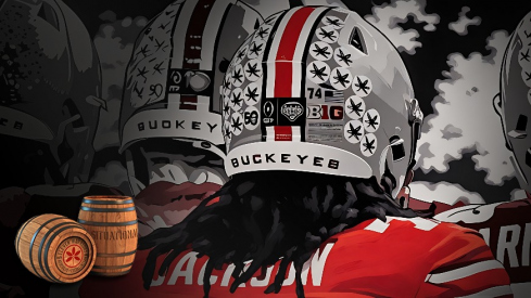 Ohio State Buckeyes offensive lineman Donovan Jackson (74) during final warm ups at the Cotton Bowl Classic before their game against Texas Longhorns in the College Football Playoff semifinal game at AT&T Stadium in Arlington, Texas on January, 10, 2025.