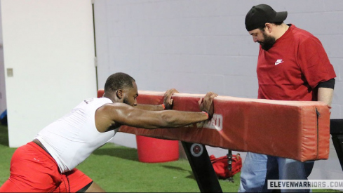 Matt Patricia with Tyquan Lewis at Ohio State’s 2018 pro day