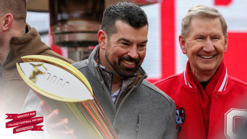 Ryan Day with the national championship trophy